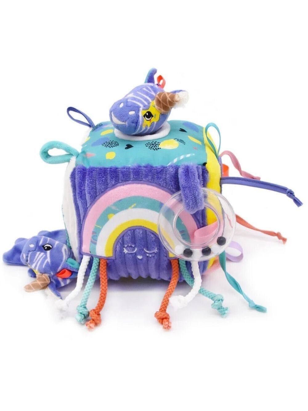 Les Déglingos Sensory Activity Cube Plush Baby Toy w/ Zebra & Mirror